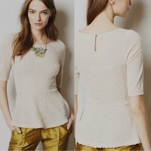 Anthropologie Deletta Peplum Knit Blush Top with Sequins